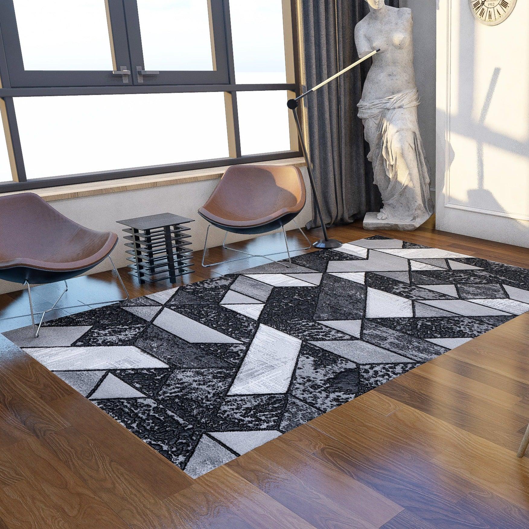 Covor Roma geometric, gri, dreptunghiular - CovorulPerfect
