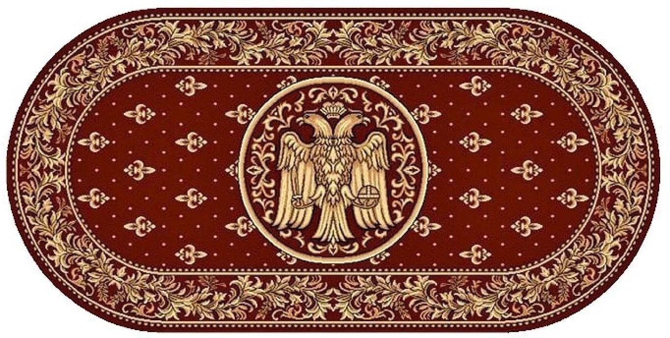 Covor Biserica cu vultur 077, oval, orizontal, rosu - CovorulPerfect