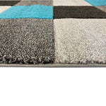 Covor Garden patrate gri/turcoaz, oval - CovorulPerfect