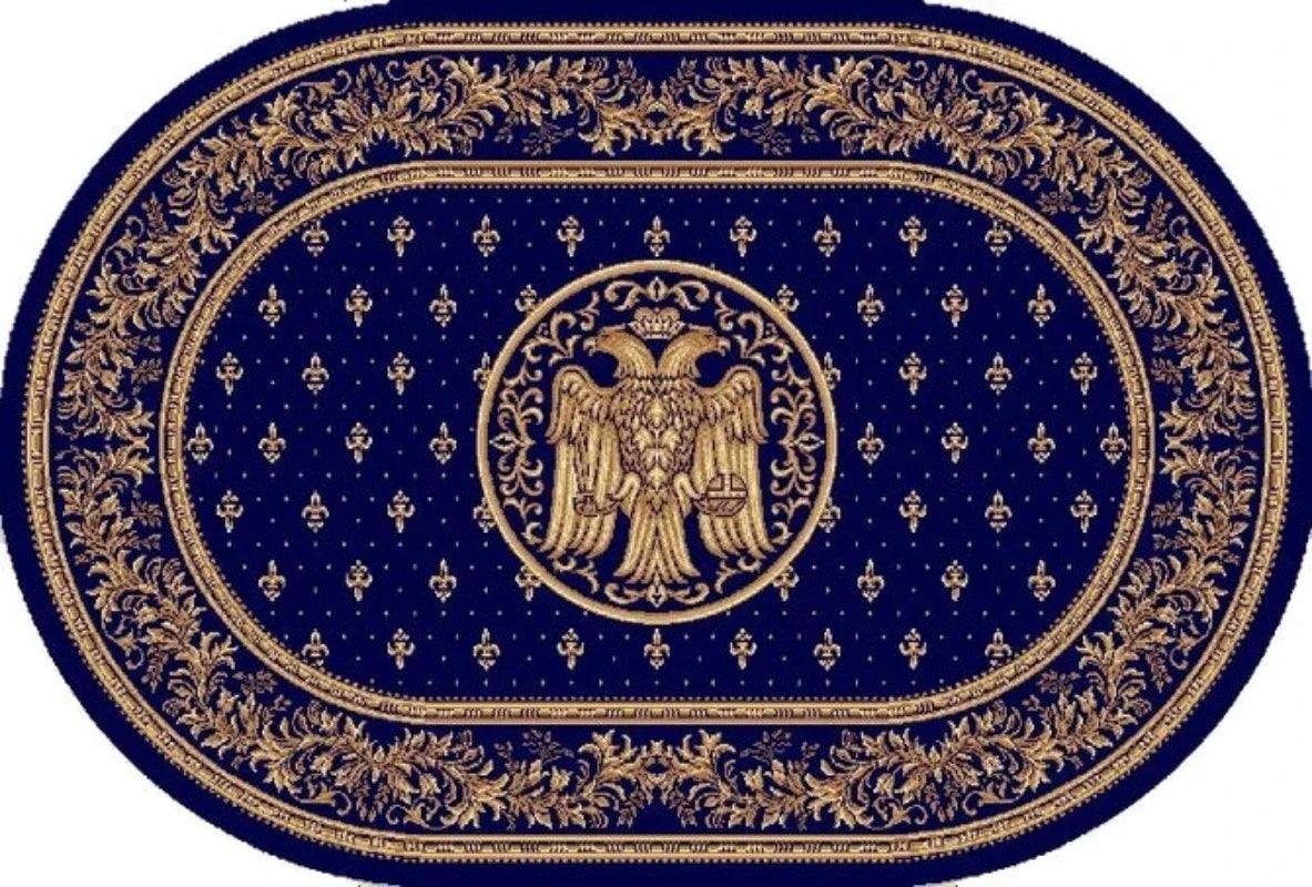 Covor Biserica cu vultur, oval orizontal 077, albastru - CovorulPerfect