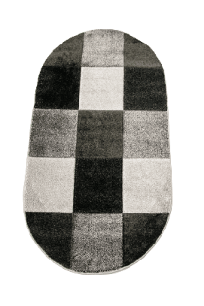 Covor Garden, model patrate, gri/negru, oval - CovorulPerfect